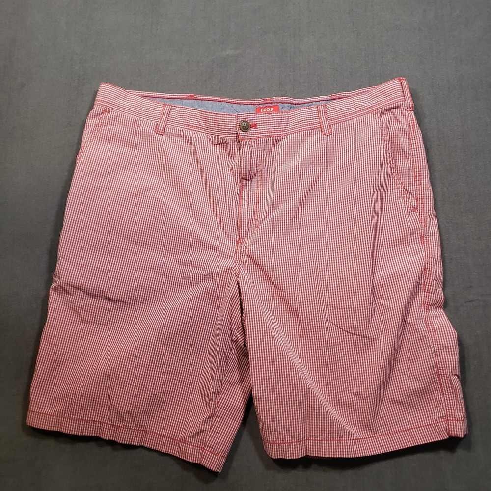 IZOD Shorts Mens 42 Red Gingham Check Cotton Flat Front Preppy Casual